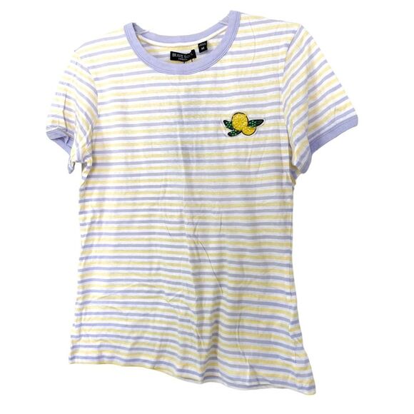 Brave Soul Asos White Striped Retro Embroidered Short Sleeve Shirt Medium - Picture 3 of 4